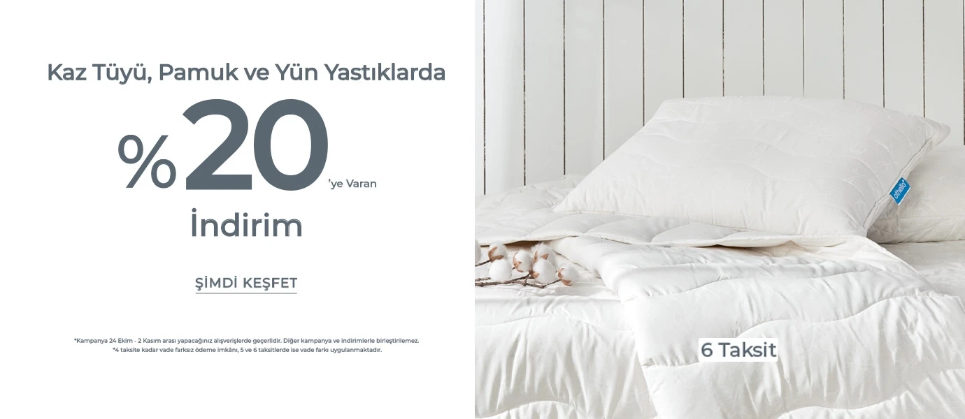 Doğal Dolgulu Yastıklarda %20 İndirim