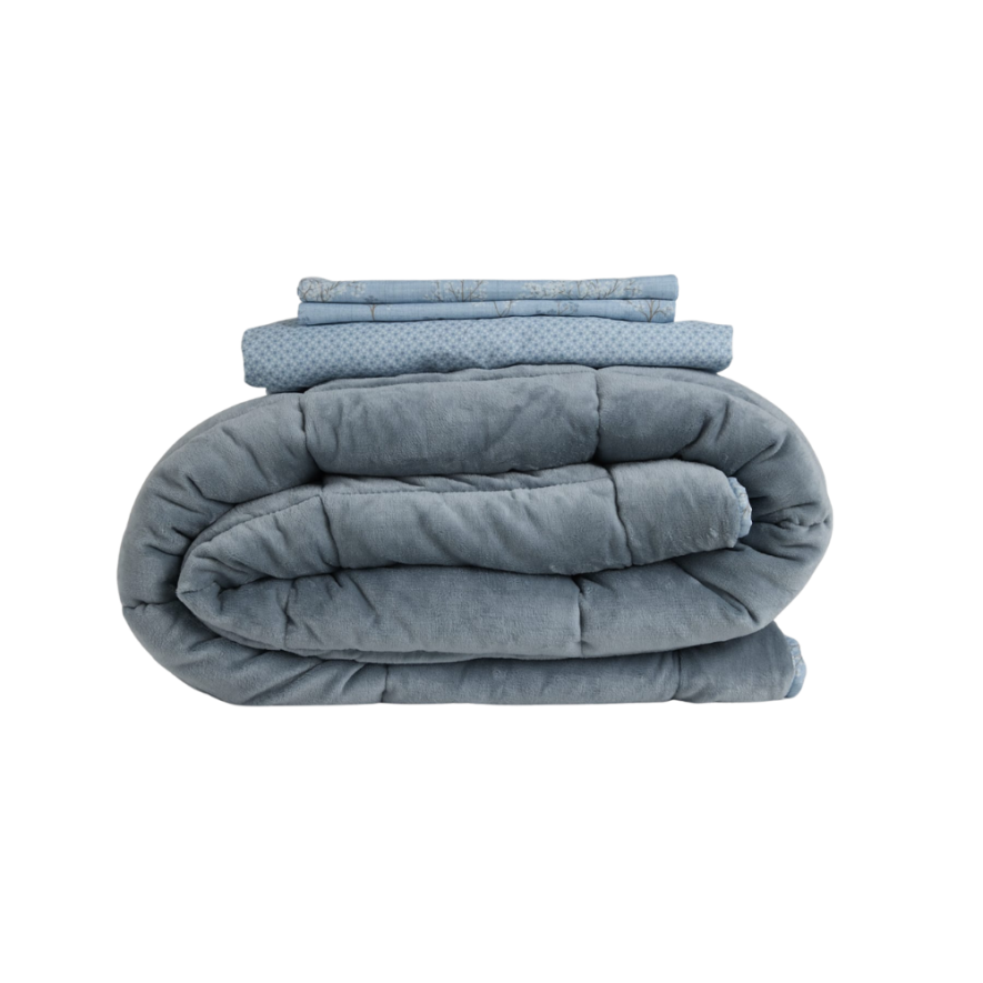 Çift Kişilik Çift Taraflı Welsoft Comforter Yorgan Seti Mavi 195x215 cm - Dormio Soft Bloom Serisi - 5