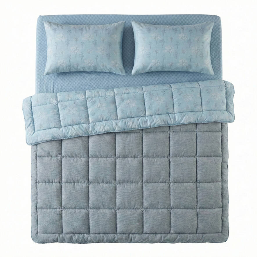 Çift Kişilik Çift Taraflı Welsoft Comforter Yorgan Seti Mavi 195x215 cm - Dormio Soft Bloom Serisi - 4