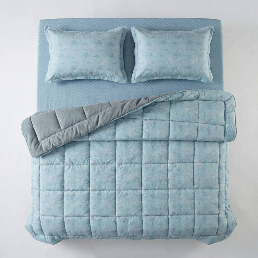 Çift Kişilik Çift Taraflı Welsoft Comforter Yorgan Seti Mavi 195x215 cm - Dormio Soft Bloom Serisi - 2