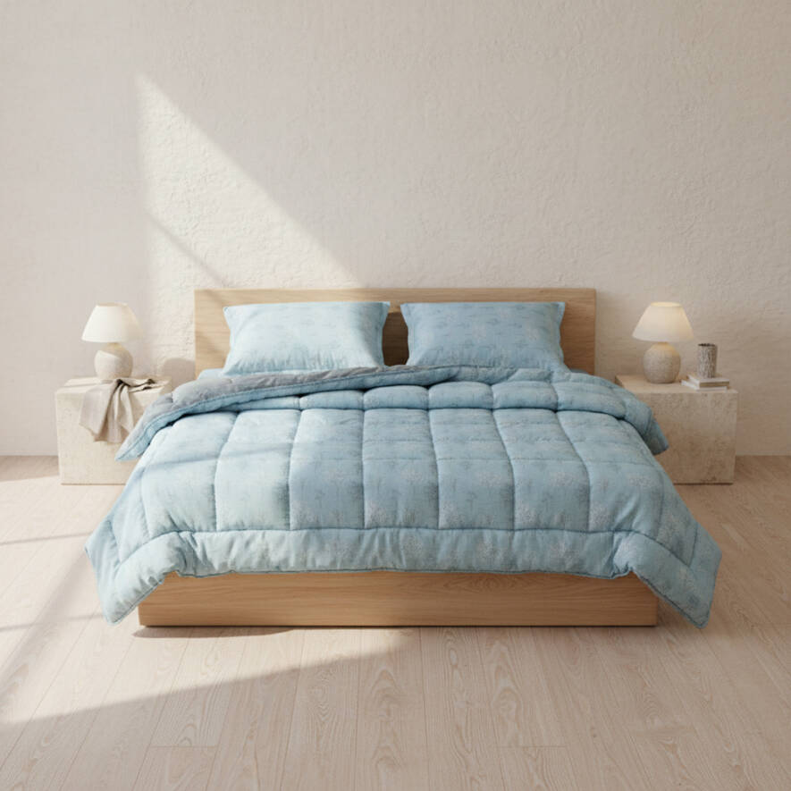 Çift Kişilik Çift Taraflı Welsoft Comforter Yorgan Seti Mavi 195x215 cm - Dormio Soft Bloom Serisi - 3