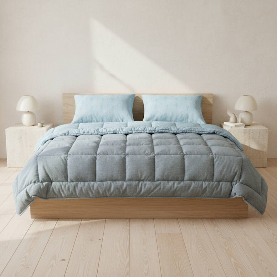 Çift Kişilik Çift Taraflı Welsoft Comforter Yorgan Seti Mavi 195x215 cm - Dormio Soft Bloom Serisi - Othello