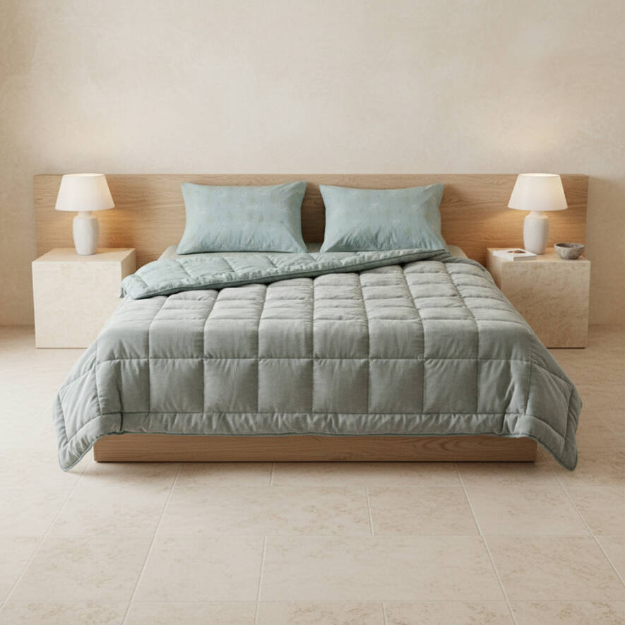 Othello Dormio Soft Bloom Comforter Çift Kişilik Çift Taraflı Yeşil Yorgan Seti - 195x215 cm - 3