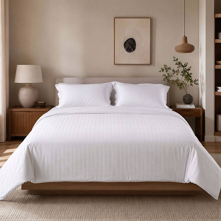 Hotel Collection Linor Beyaz Çizgili Nevresim Seti - 200x220 cm - 