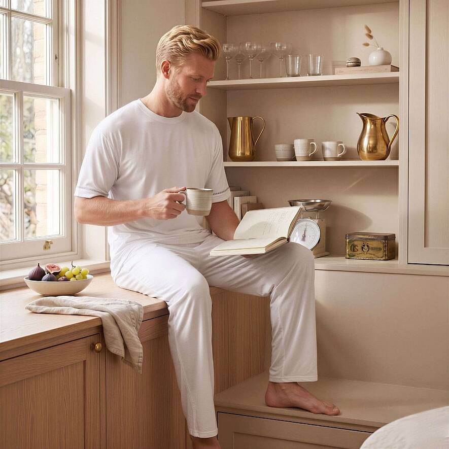 Cooling Jersey Erkek Pijama Takımı - XL/2XL - Beyaz - 