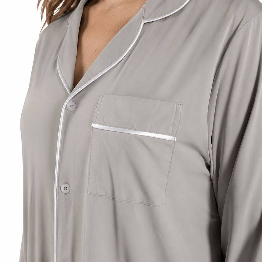 Cooling Jersey Kadın Gömlek Pijama Takımı - L/XL - Gri - 6