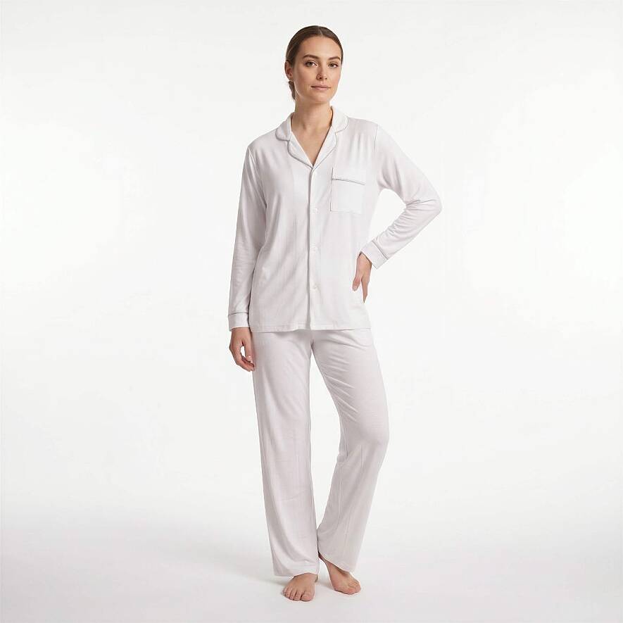 Cooling Jersey Kadın Gömlek Pijama Takımı - S/M - Beyaz - 