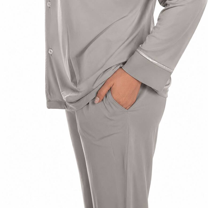 Cooling Jersey Kadın Gömlek Pijama Takımı - S/M - Gri - 5