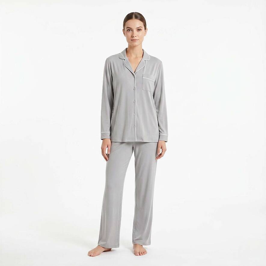 Cooling Jersey Kadın Gömlek Pijama Takımı - S/M - Gri - Othello (1)
