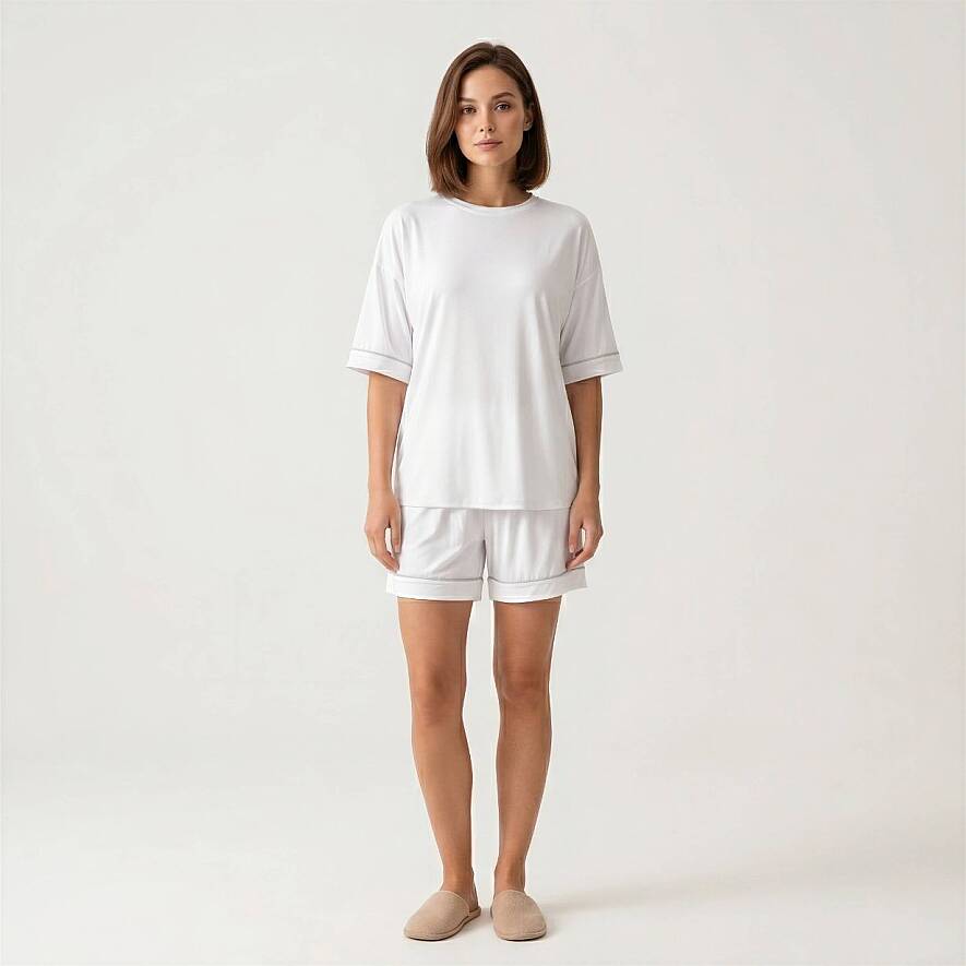 Cooling Jersey Kadın Pijama Takımı - S/M - Beyaz - 