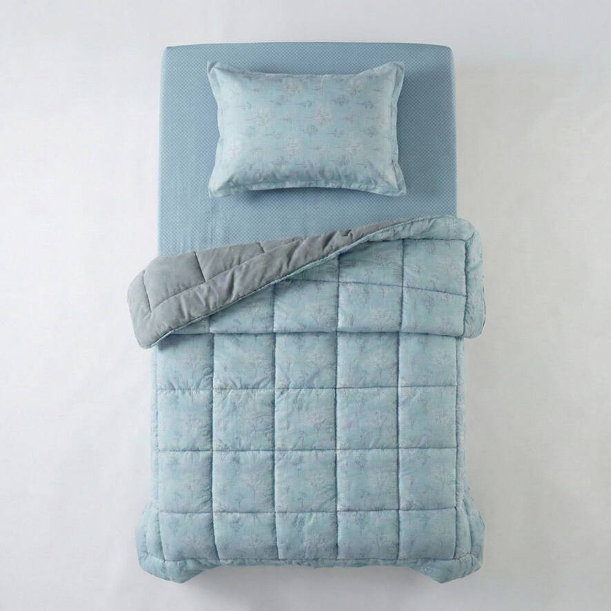 Tek Kişilik Çift Taraflı Welsoft Comforter Yorgan Seti Mavi 155x215 cm - Dormio Soft Bloom Serisi - 4