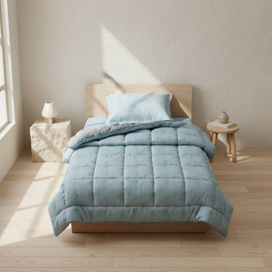 Tek Kişilik Çift Taraflı Welsoft Comforter Yorgan Seti Mavi 155x215 cm - Dormio Soft Bloom Serisi - 2