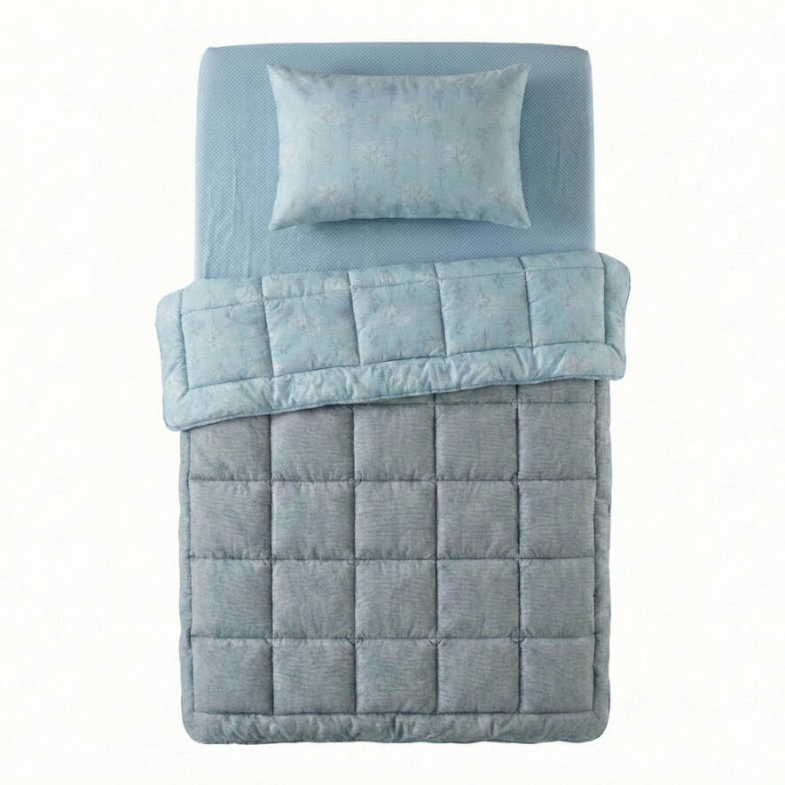 Tek Kişilik Çift Taraflı Welsoft Comforter Yorgan Seti Mavi 155x215 cm - Dormio Soft Bloom Serisi - 3