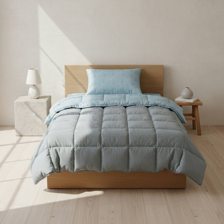 Tek Kişilik Çift Taraflı Welsoft Comforter Yorgan Seti Mavi 155x215 cm - Dormio Soft Bloom Serisi - Othello