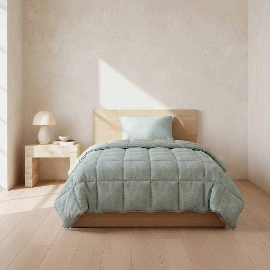 Tek Kişilik Çift Taraflı Welsoft Comforter Yorgan Seti Yeşil 155x215 cm - Dormio Soft Bloom Serisi - 
